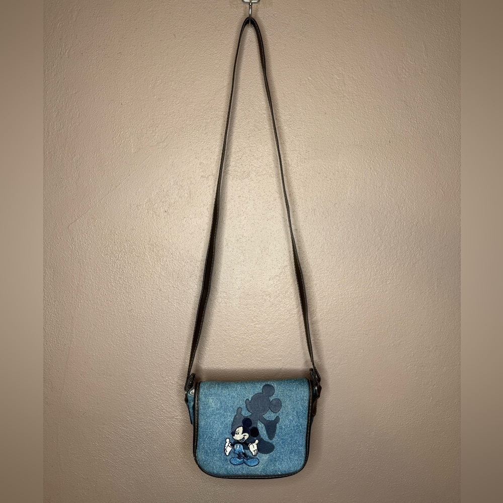 Vintage 90s Walt Disney Mickey Mouse Denim Blue Cross Body Bag Mickey Unlimited